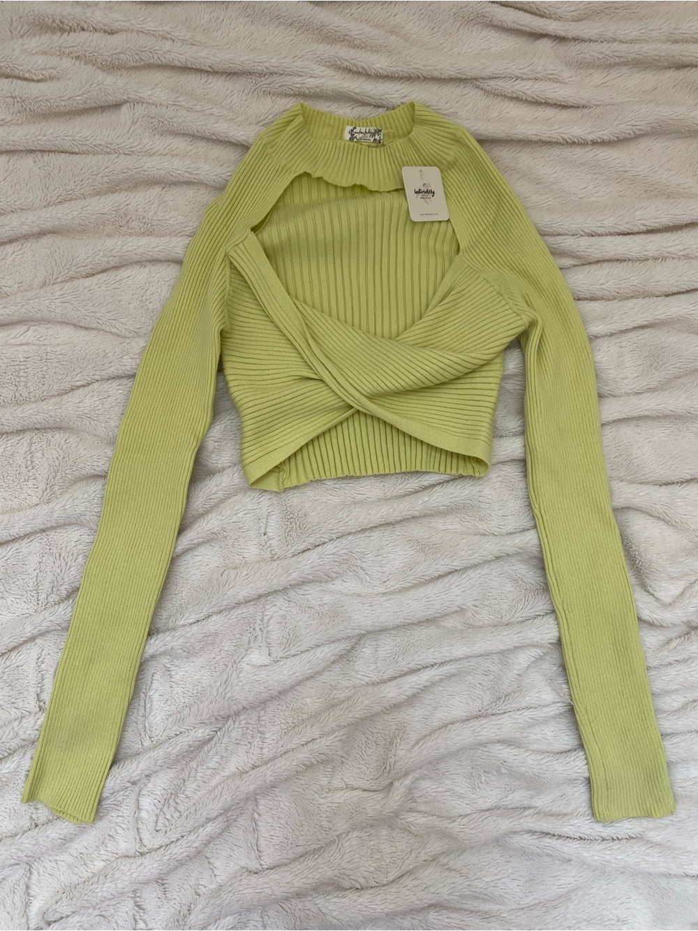 NWT Intimately Free People ribbed long-sleeve cut-out top Lime Sz XS